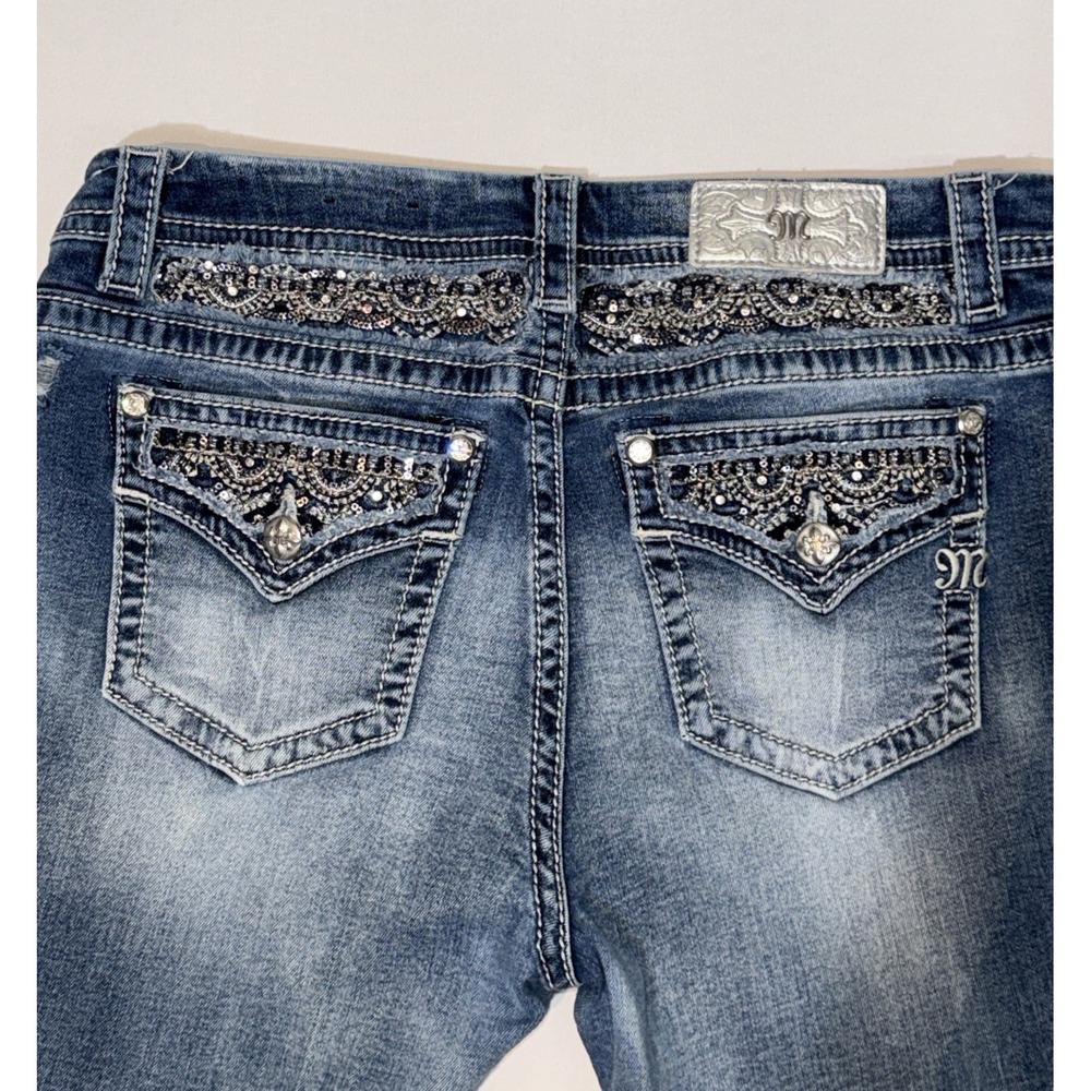 Miss Me Easy Ankle Skinny Jeans Size 32 Flap Pocket Rhinestone Embellished Y2K